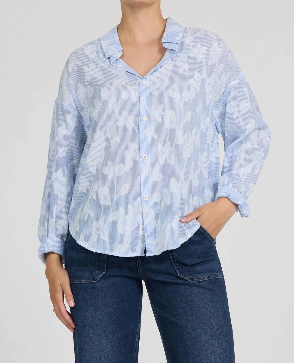 NEW DEAR JOHN DENIM adrianna floral burnout top in light blue